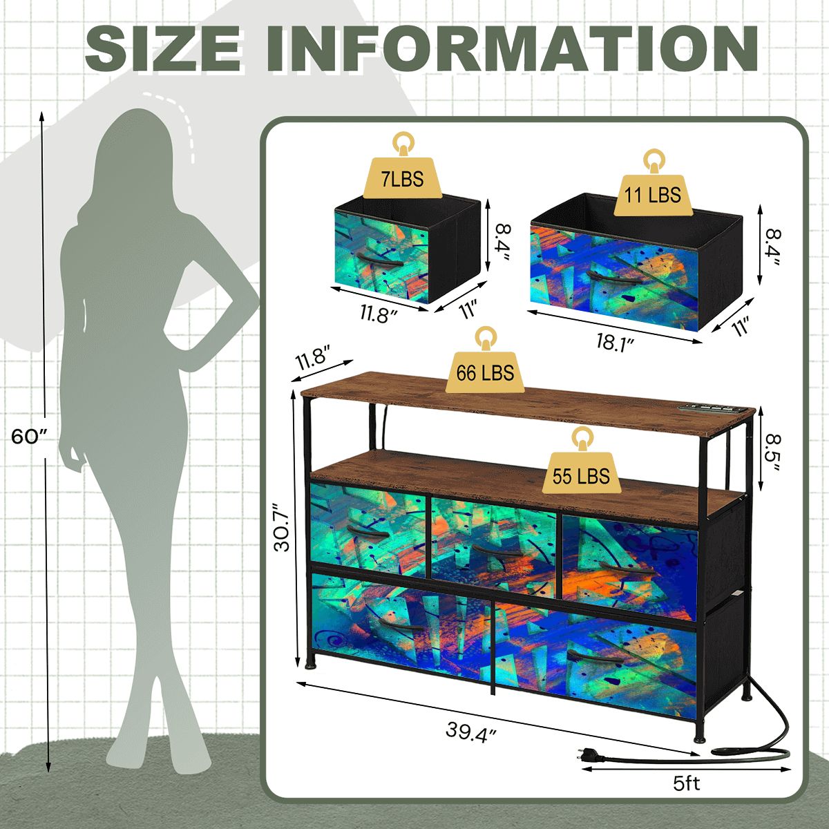 Gavin Scott TV Stand w/5 Drawer Dresser & Charging Station