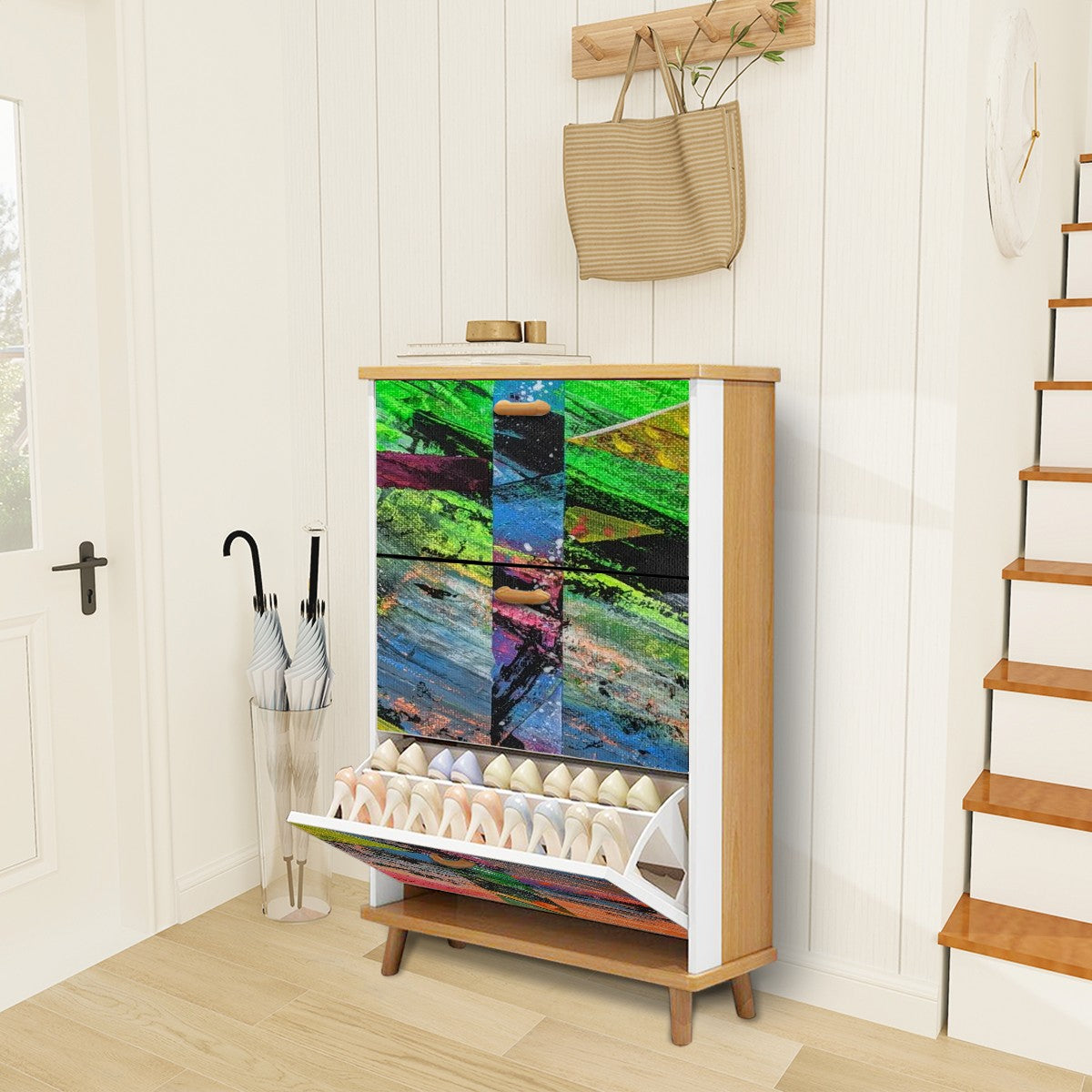 Gavin Scott Wood & Leather Shoe Cabinet