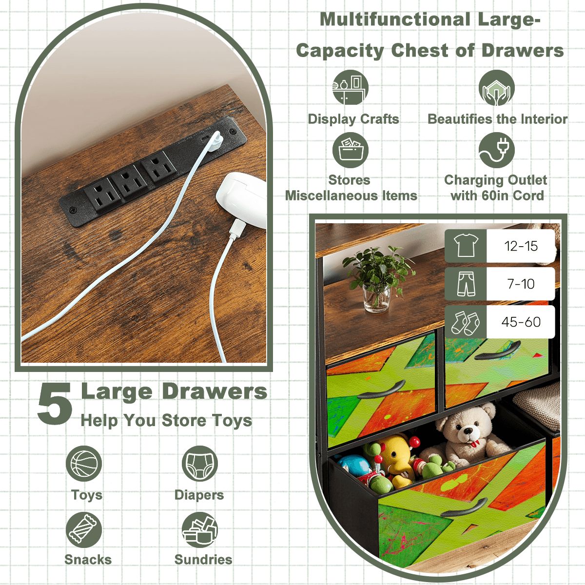 Gavin Scott TV Stand w/5 Drawer Dresser & Charging Station