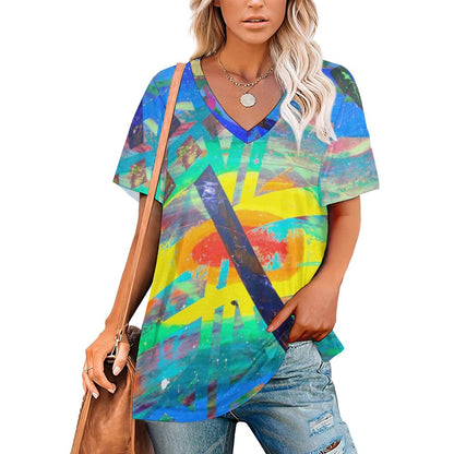 Gavin Scott Ice Silk V-Neck Short-sleeve Shirt (Femme S-5XL)