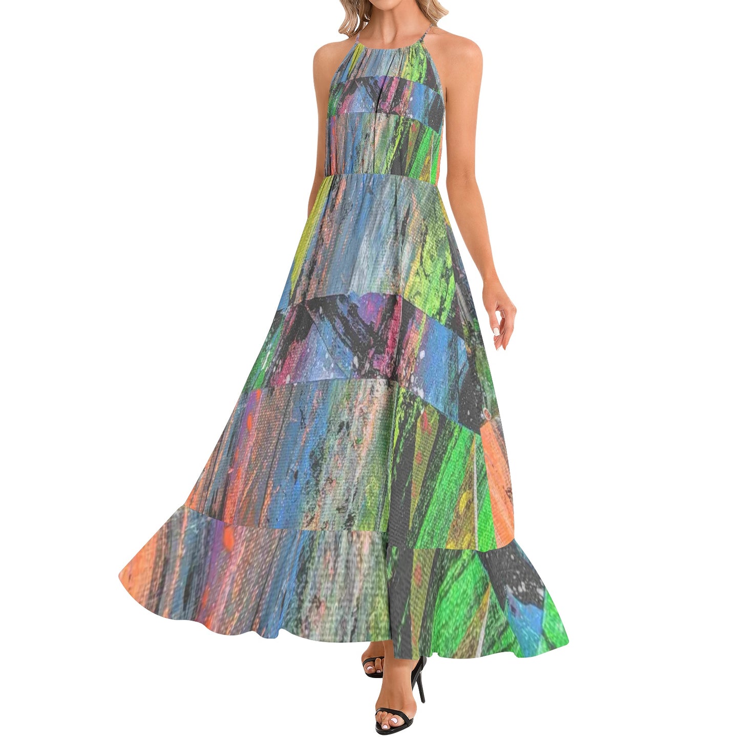 Gavin Scott Ruffle Hem Halter Neck Maxi Dress (Femme XS-3XL)
