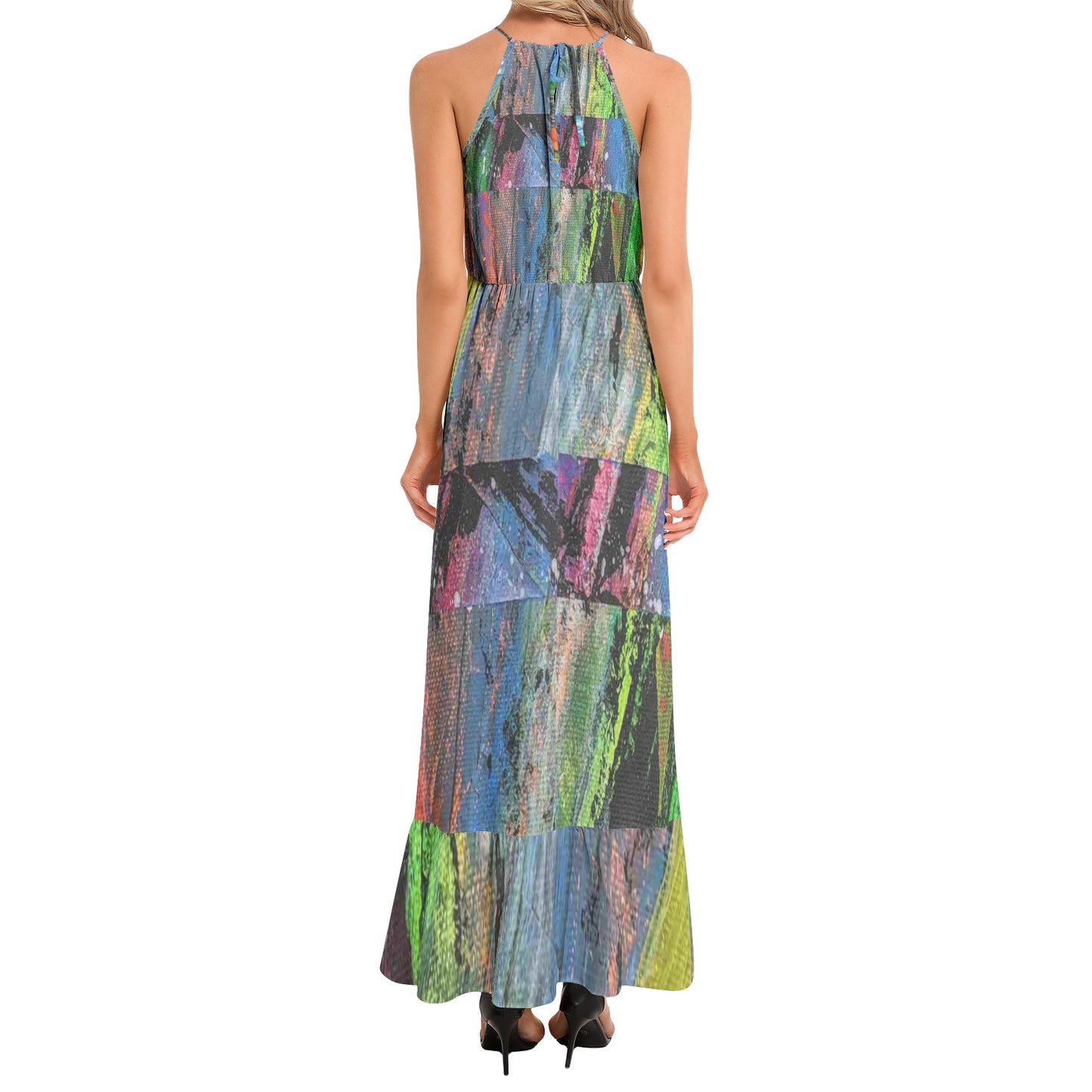 Gavin Scott Ruffle Hem Halter Neck Maxi Dress (Femme XS-3XL)