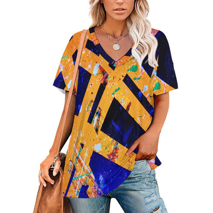Gavin Scott Ice Silk V-Neck Short-sleeve Shirt (Femme S-5XL)