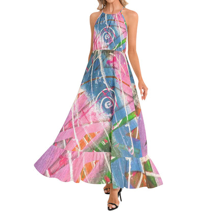 Gavin Scott Ruffle Hem Halter Neck Maxi Dress (Femme XS-3XL)