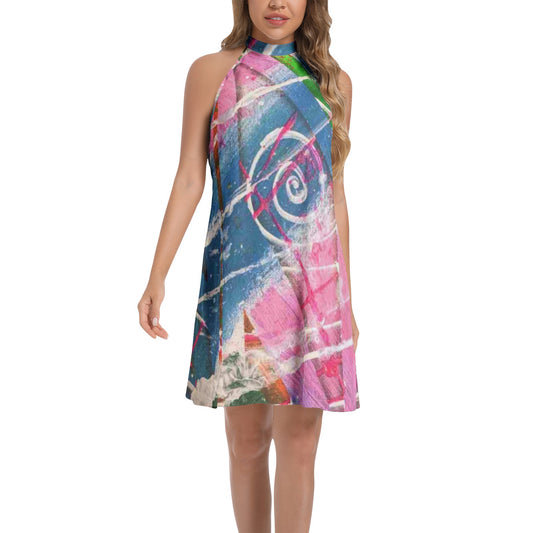 Gavin Scott Tie Back Halter Neck Flared Dress (Femme XS-3XL)