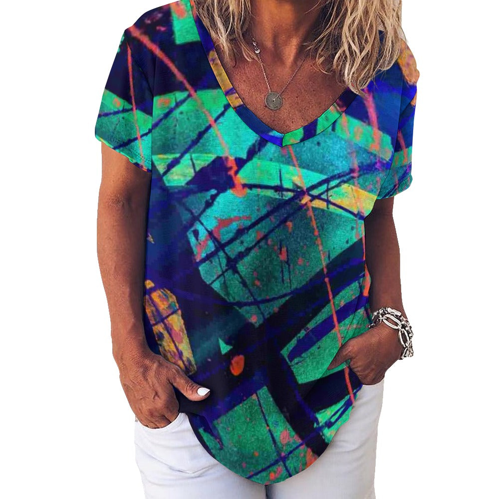 Gavin Scott Ice Silk V-Neck Short-sleeve Shirt (Femme S-5XL)