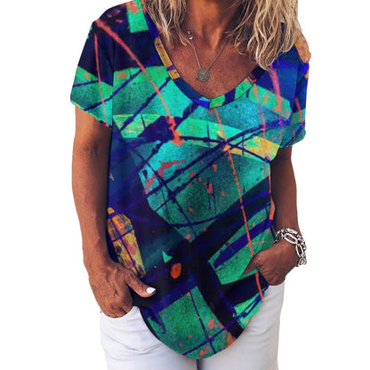 Gavin Scott Ice Silk V-Neck Short-sleeve Shirt (Femme S-5XL)