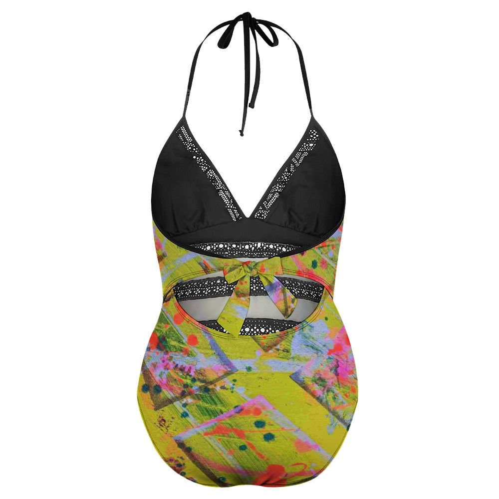 Gavin Scott Lace Halter One-Piece Swimsuit (Femme XL-4XL)