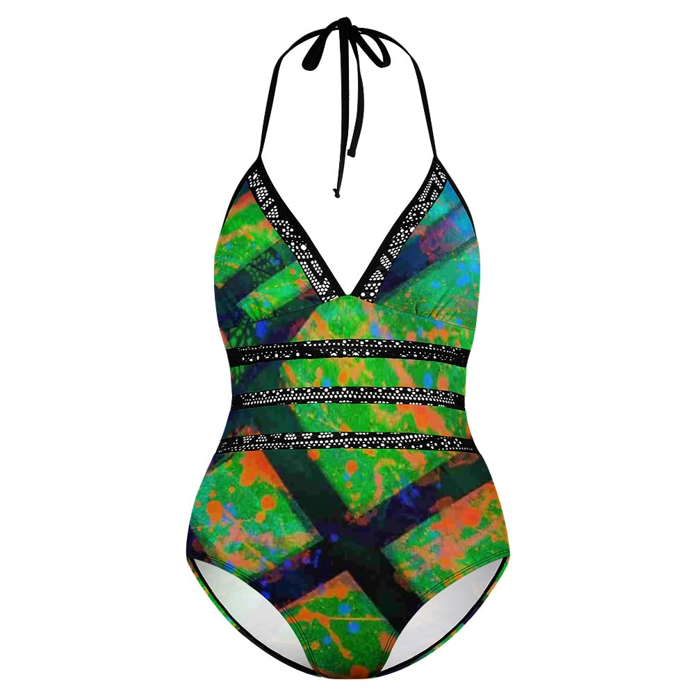 Gavin Scott Lace Halter One-Piece Swimsuit (Femme XL-4XL)