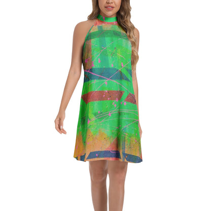 Gavin Scott Tie Back Halter Neck Flared Dress (Femme XS-3XL)