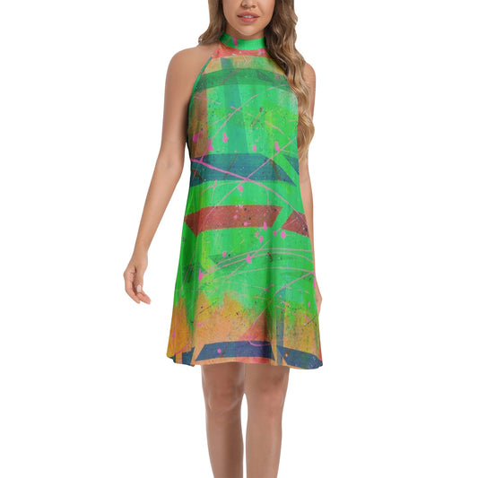 Gavin Scott Tie Back Halter Neck Flared Dress (Femme XS-3XL)