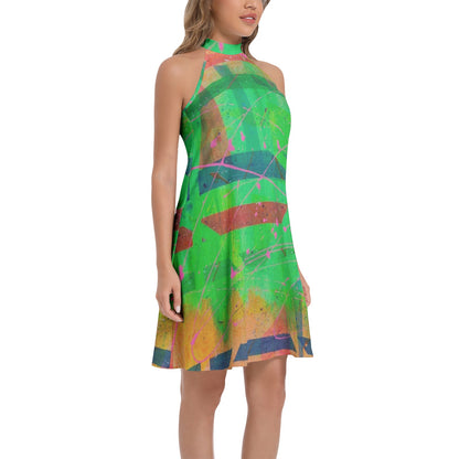 Gavin Scott Tie Back Halter Neck Flared Dress (Femme XS-3XL)