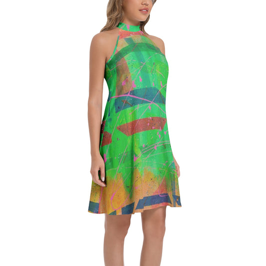 Gavin Scott Tie Back Halter Neck Flared Dress (Femme XS-3XL)