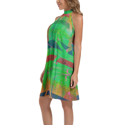 Gavin Scott Tie Back Halter Neck Flared Dress (Femme XS-3XL)