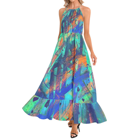 Gavin Scott Ruffle Hem Halter Neck Maxi Dress (Femme XS-3XL)