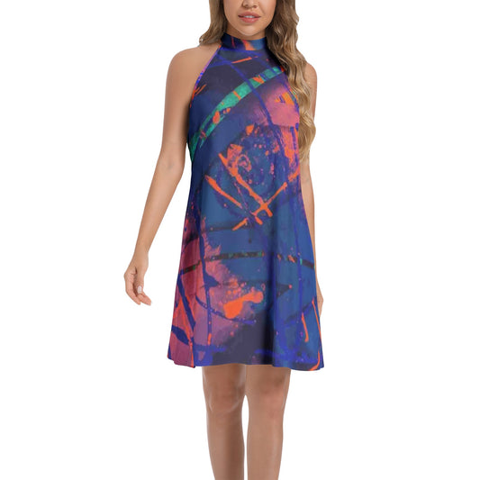 Gavin Scott Tie Back Halter Neck Flared Dress (Femme XS-3XL)