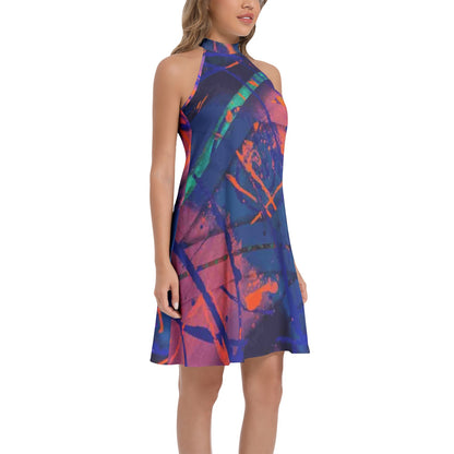 Gavin Scott Tie Back Halter Neck Flared Dress (Femme XS-3XL)