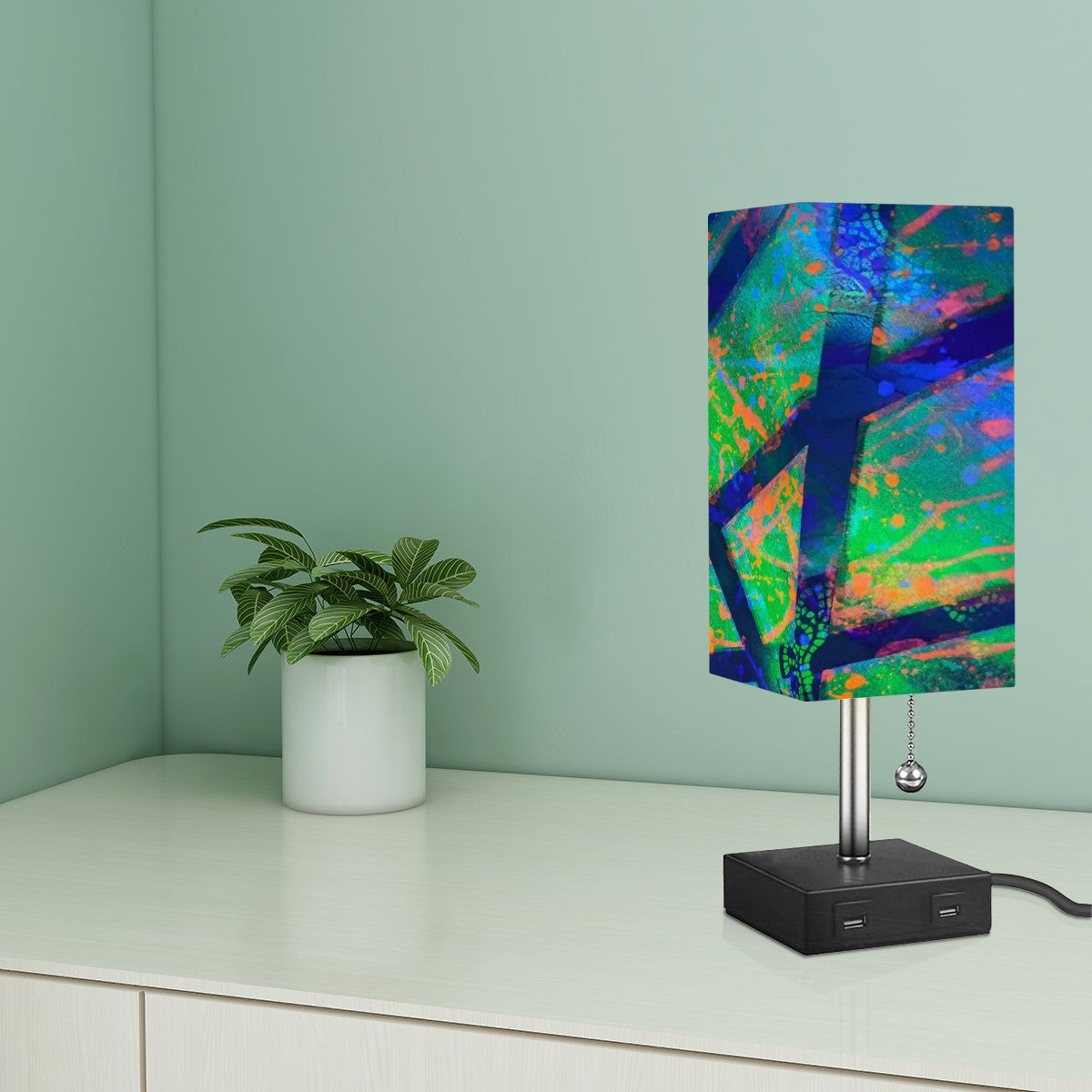 Gavin Scott Square Table Lamp with two USB Ports