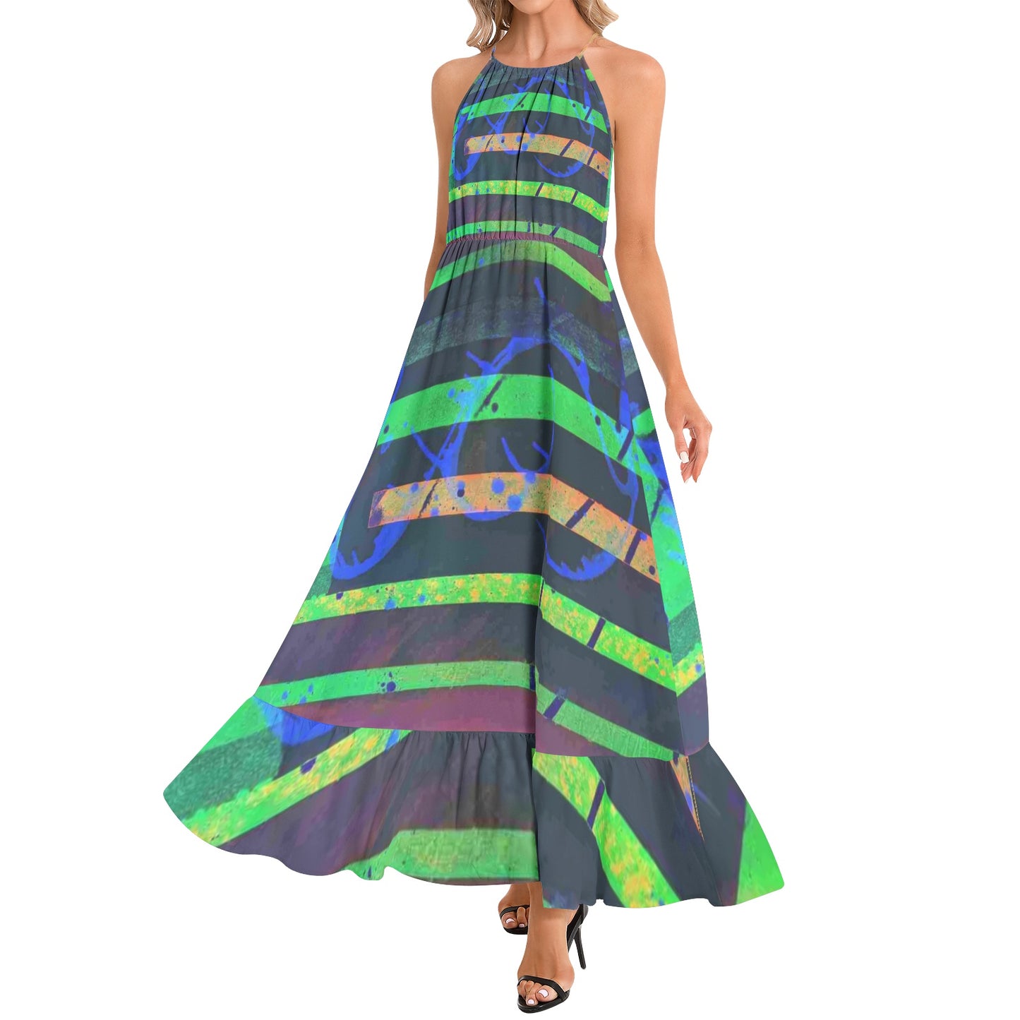 Gavin Scott Ruffle Hem Halter Neck Maxi Dress (Femme XS-3XL)