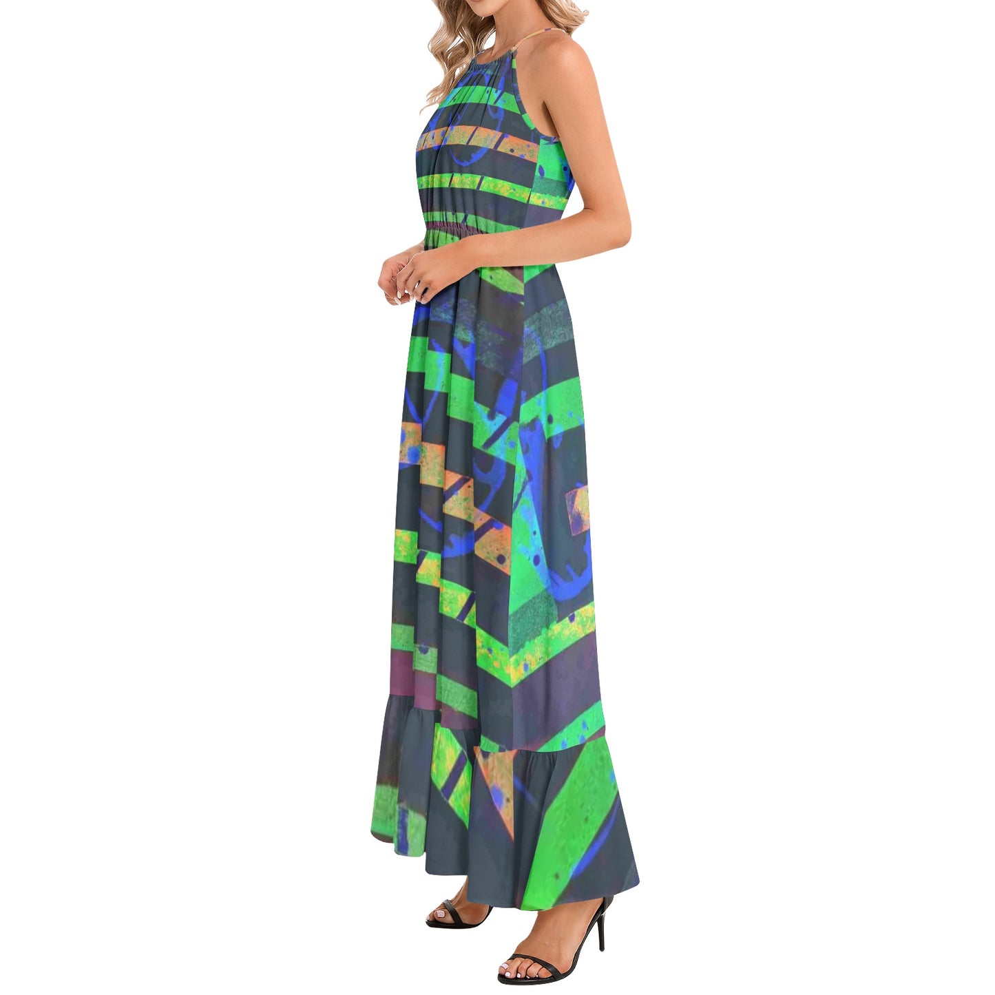 Gavin Scott Ruffle Hem Halter Neck Maxi Dress (Femme XS-3XL)