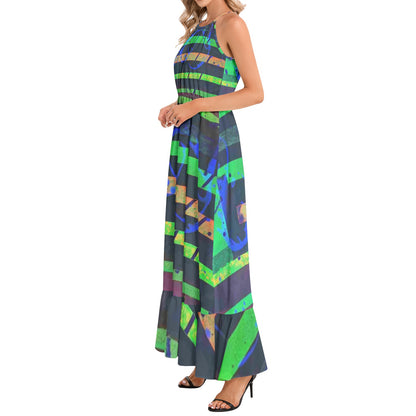 Gavin Scott Ruffle Hem Halter Neck Maxi Dress (Femme XS-3XL)