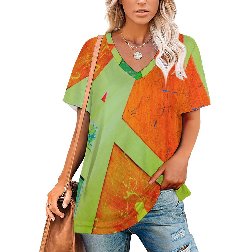 Gavin Scott Ice Silk V-Neck Short-sleeve Shirt (Femme S-5XL)