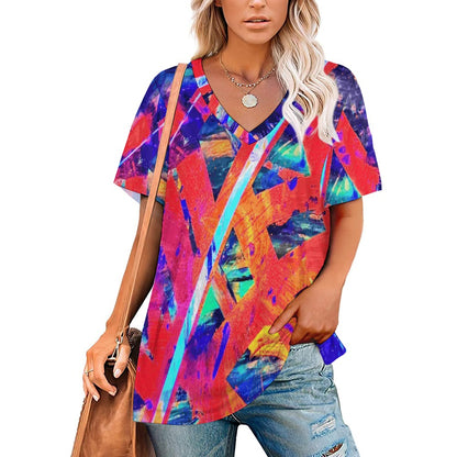 Gavin Scott Ice Silk V-Neck Short-sleeve Shirt (Femme S-5XL)