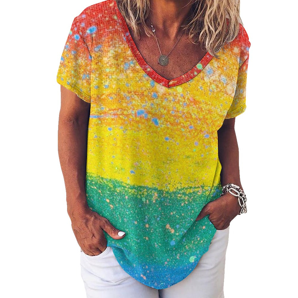 Gavin Scott Ice Silk V-Neck Short-sleeve Shirt (Femme S-5XL)