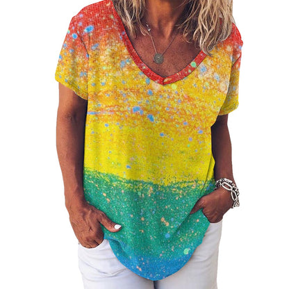 Gavin Scott Ice Silk V-Neck Short-sleeve Shirt (Femme S-5XL)