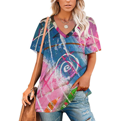 Gavin Scott Ice Silk V-Neck Short-sleeve Shirt (Femme S-5XL)