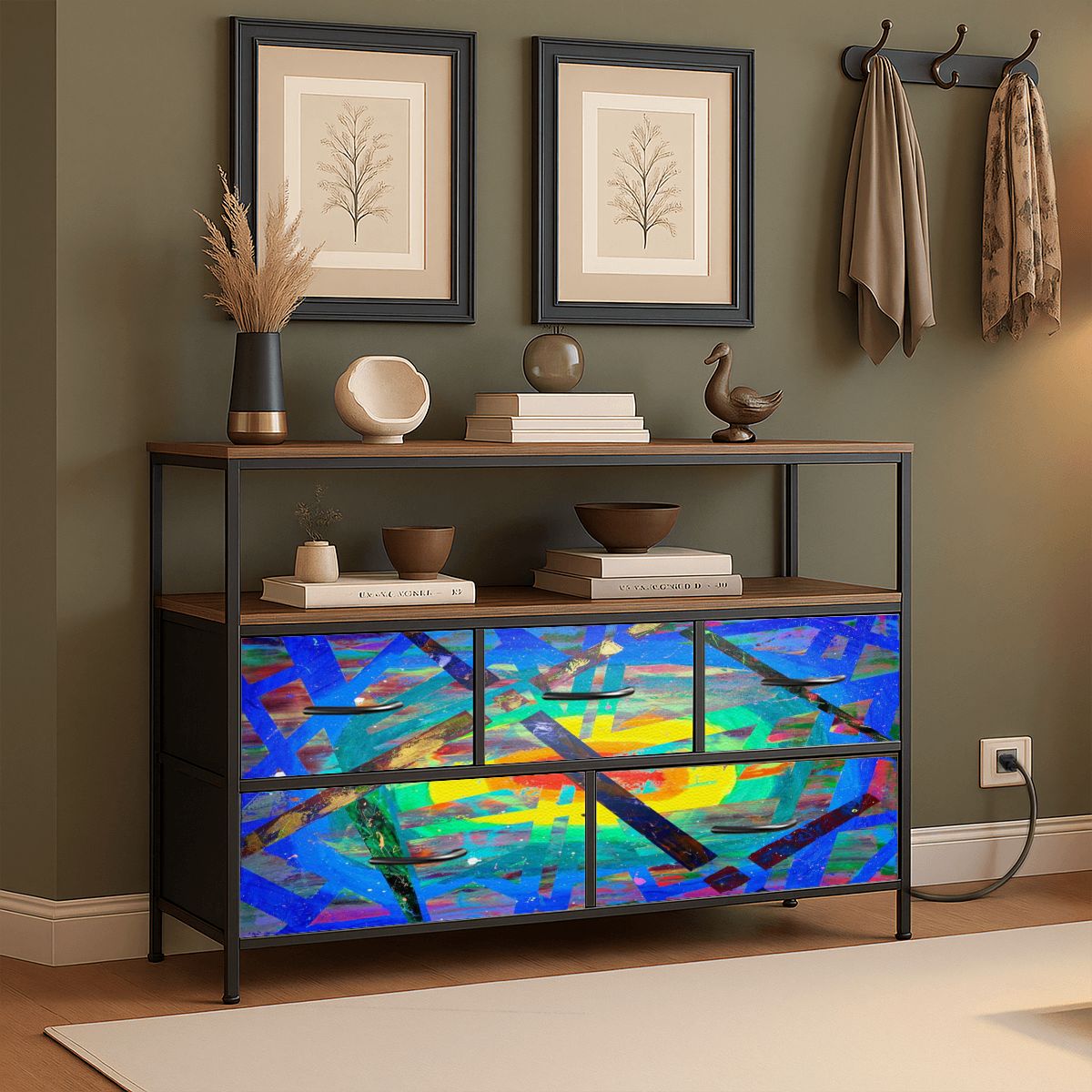 Gavin Scott TV Stand w/5 Drawer Dresser & Charging Station