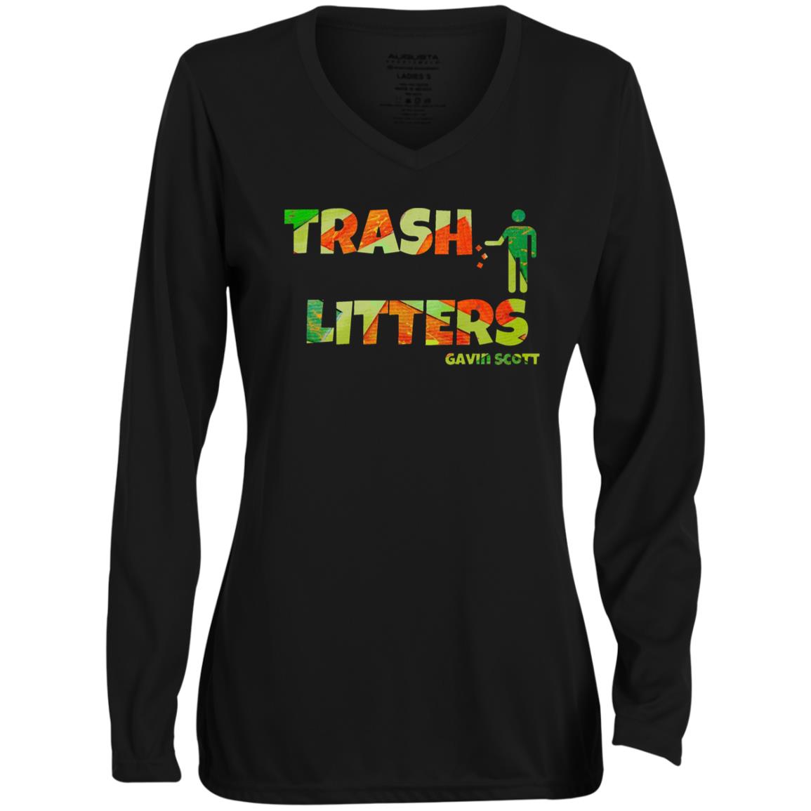 Gavin Scott TRASH LITTERS Moisture-Wicking Long Sleeve V-Neck Tee (Femme XS-3XL)