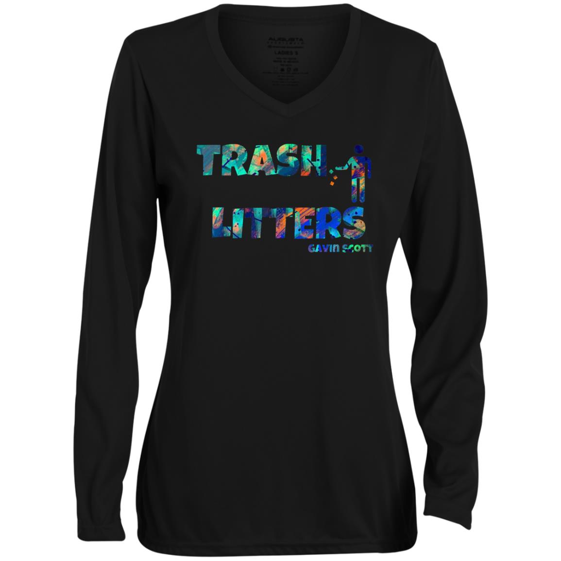 Gavin Scott TRASH LITTERS Moisture-Wicking Long Sleeve V-Neck Tee (Femme XS-3XL)