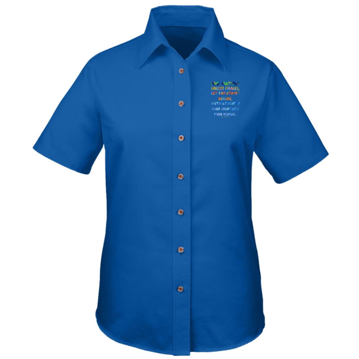 Gavin Scott "ONE NATION..." Harriton Easy Blend Short Sleeve Twill Shirt (Femme XS-3XL)