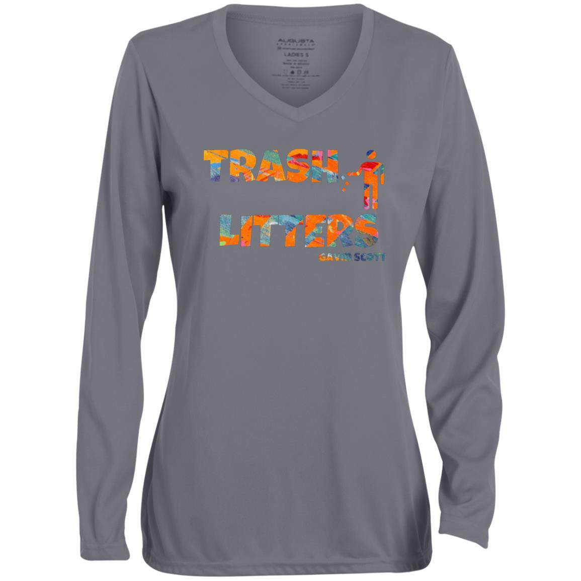 Gavin Scott TRASH LITTERS Moisture-Wicking Long Sleeve V-Neck Tee (Femme XS-3XL)