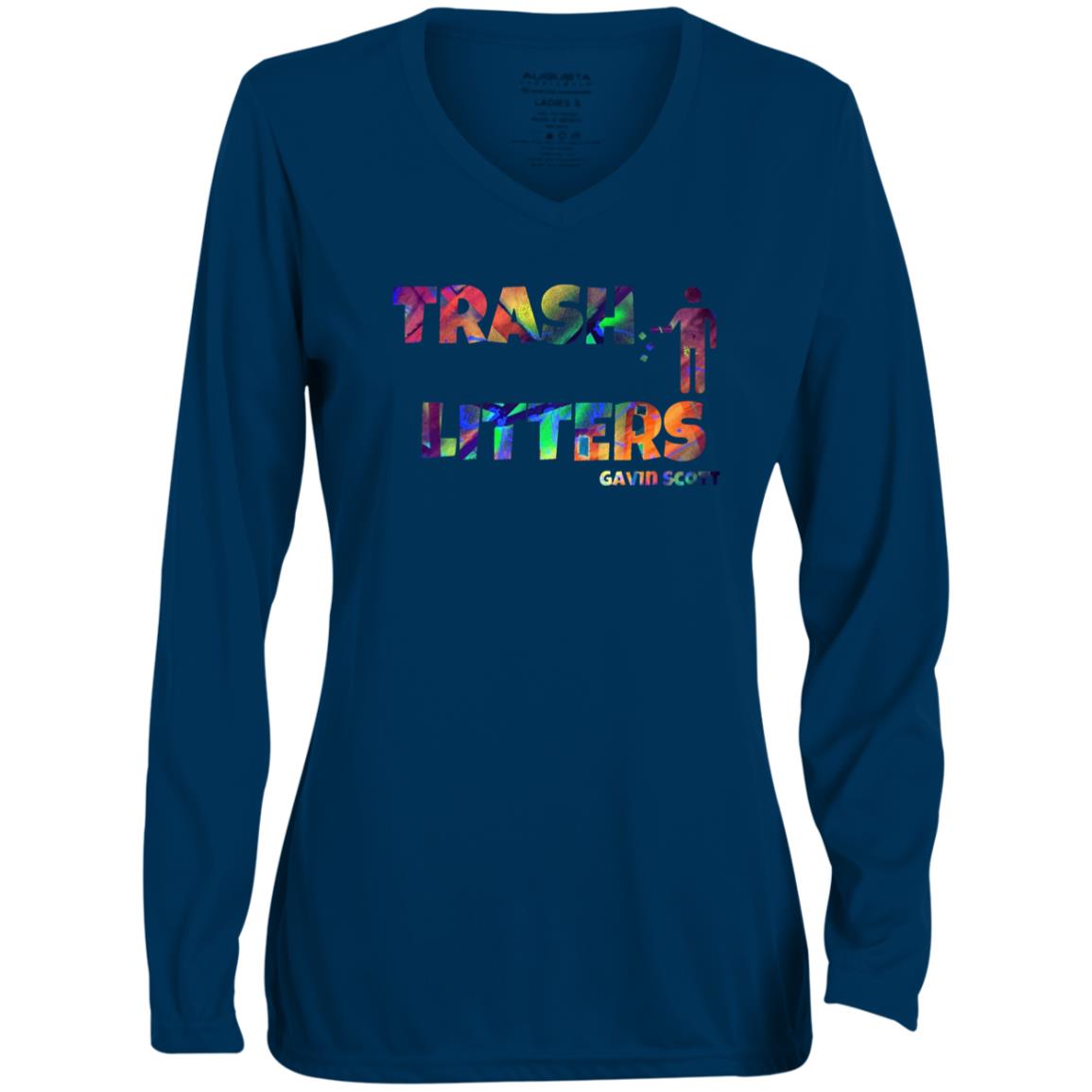 Gavin Scott TRASH LITTERS Moisture-Wicking Long Sleeve V-Neck Tee (Femme XS-3XL)