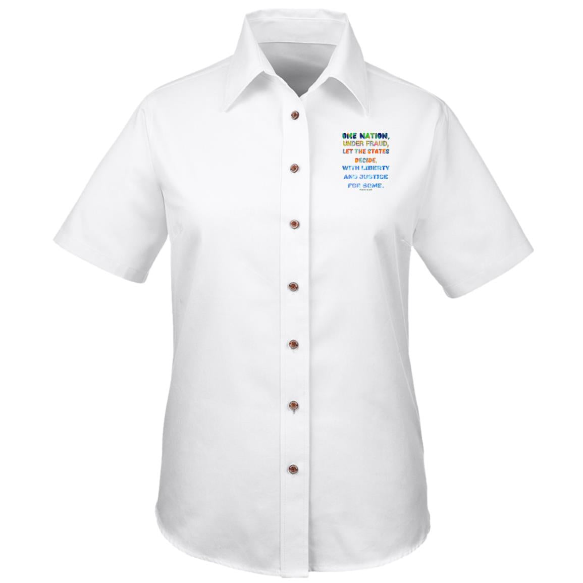 Gavin Scott "ONE NATION..." Harriton Easy Blend Short Sleeve Twill Shirt (Femme XS-3XL)