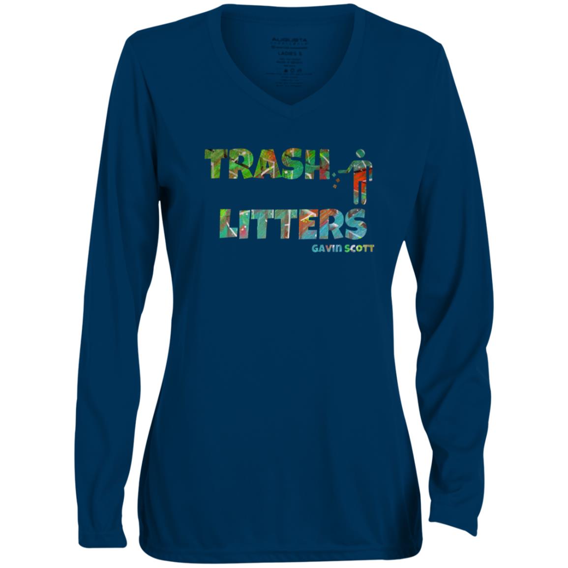 Gavin Scott TRASH LITTERS Moisture-Wicking Long Sleeve V-Neck Tee (Femme XS-3XL)