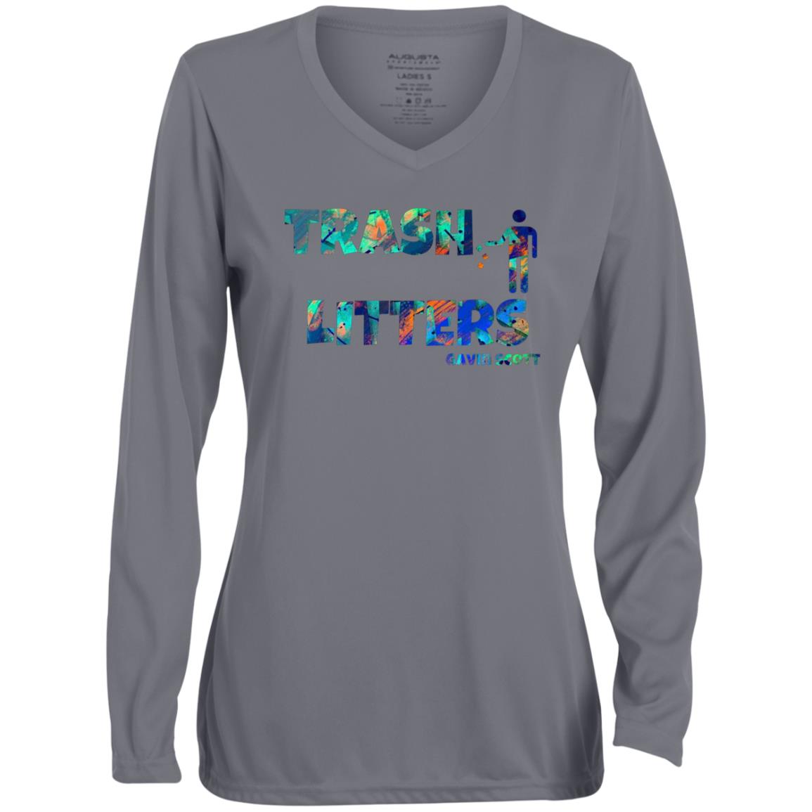 Gavin Scott TRASH LITTERS Moisture-Wicking Long Sleeve V-Neck Tee (Femme XS-3XL)