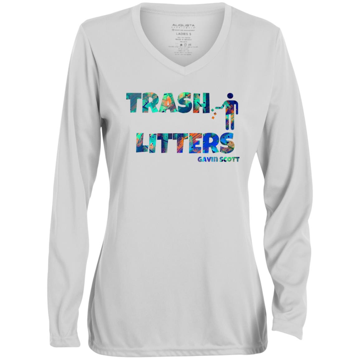 Gavin Scott TRASH LITTERS Moisture-Wicking Long Sleeve V-Neck Tee (Femme XS-3XL)