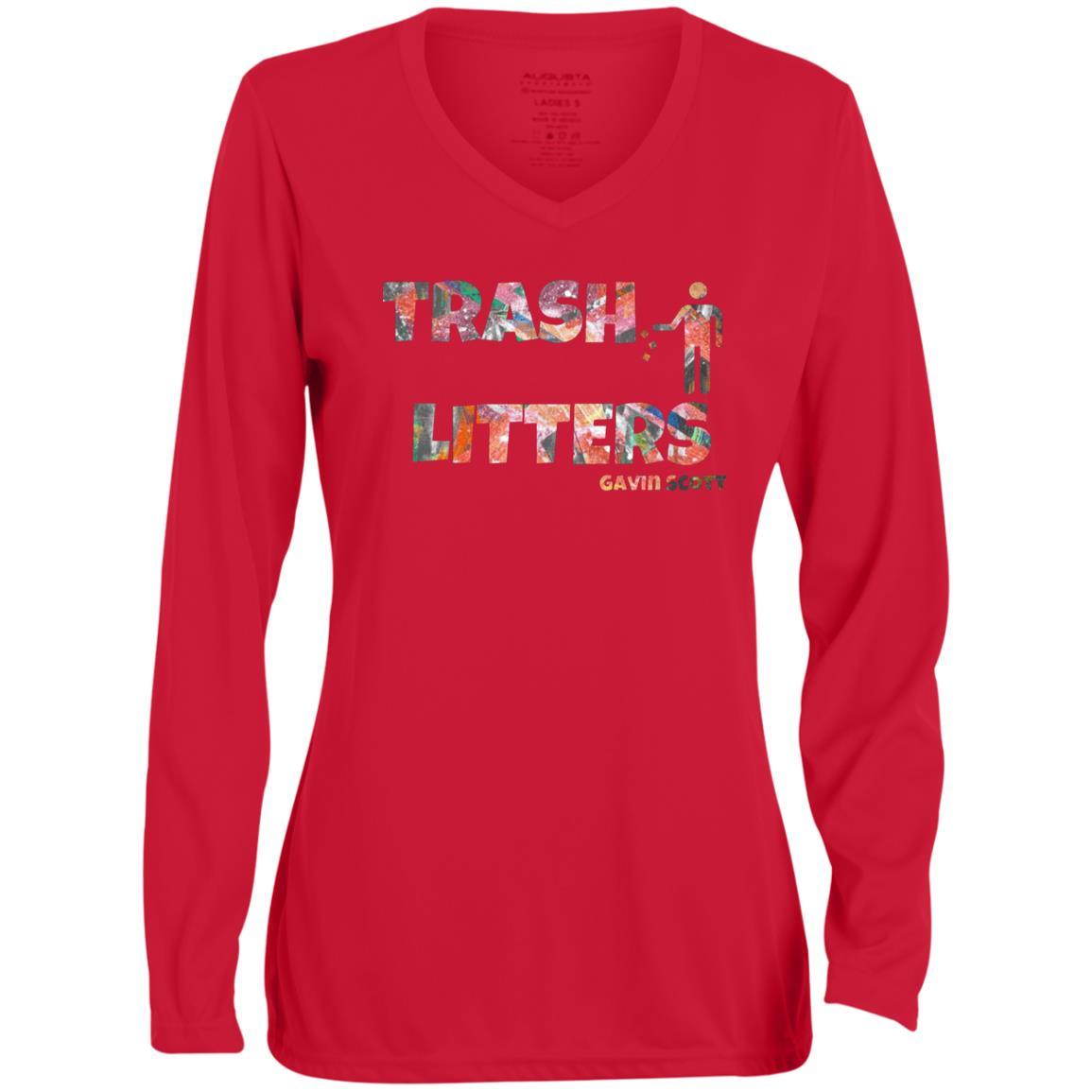 Gavin Scott TRASH LITTERS Moisture-Wicking Long Sleeve V-Neck Tee (Femme XS-3XL)