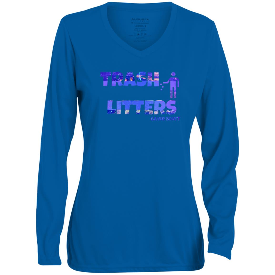 Gavin Scott TRASH LITTERS Moisture-Wicking Long Sleeve V-Neck Tee (Femme XS-3XL)