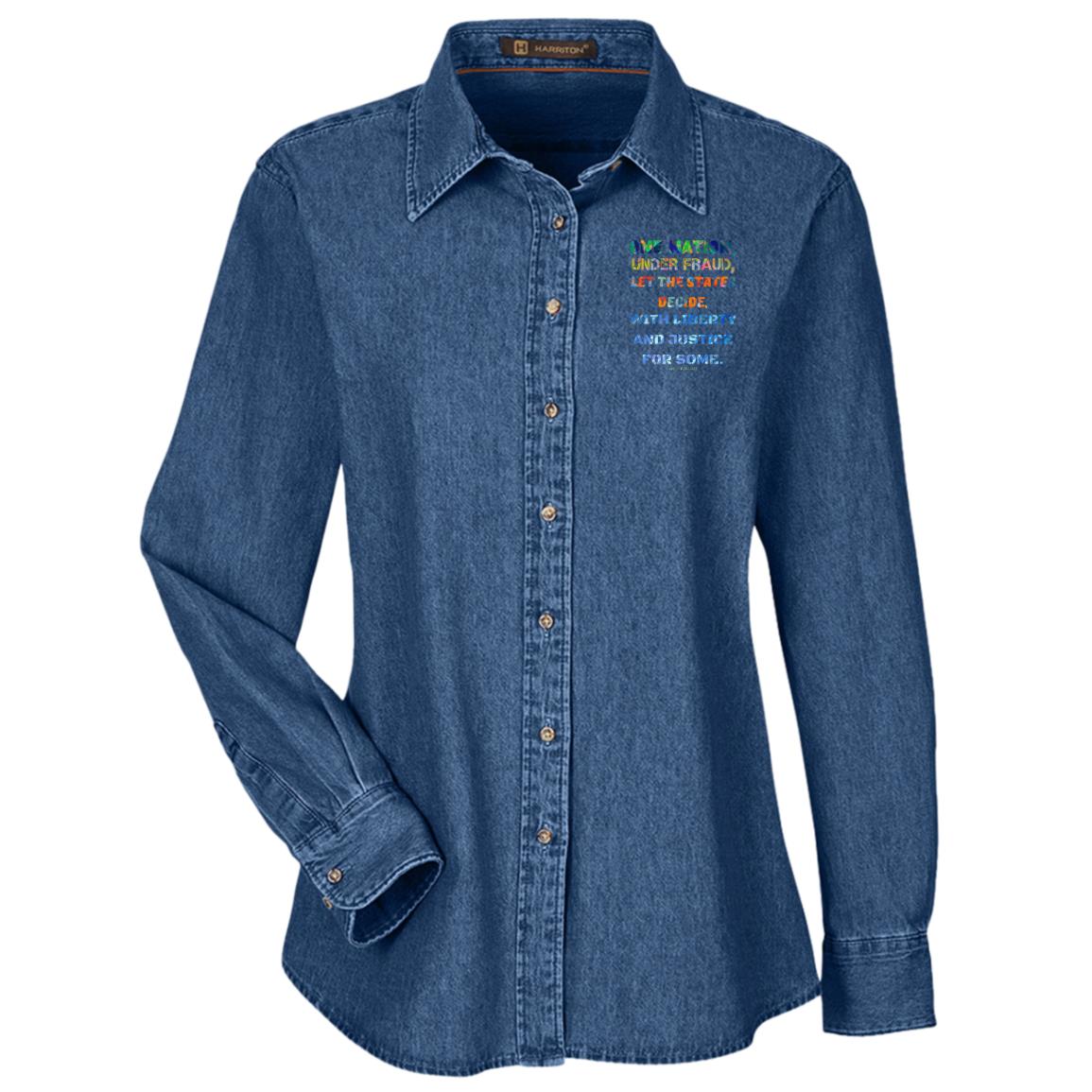 Gavin Scott " ONE NATION..." Harriton Long Sleeve Denim Shirt (Femme S-3XL)