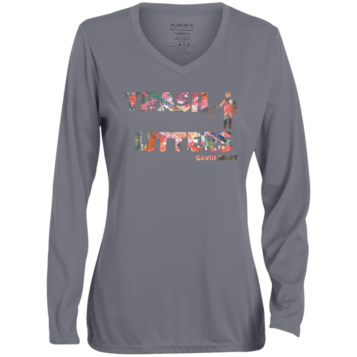 Gavin Scott TRASH LITTERS Moisture-Wicking Long Sleeve V-Neck Tee (Femme XS-3XL)