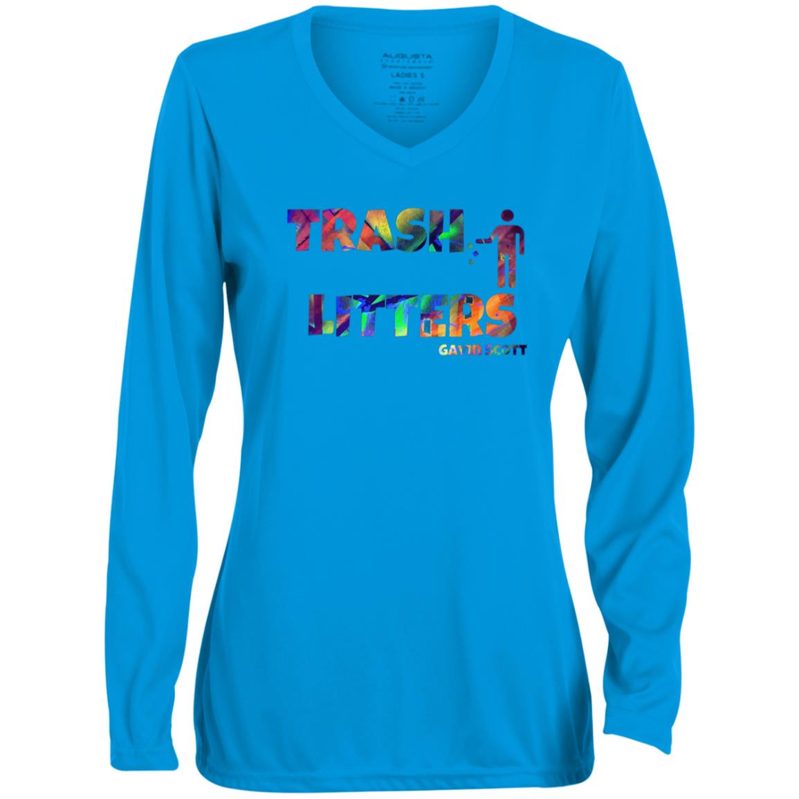 Gavin Scott TRASH LITTERS Moisture-Wicking Long Sleeve V-Neck Tee (Femme XS-3XL)