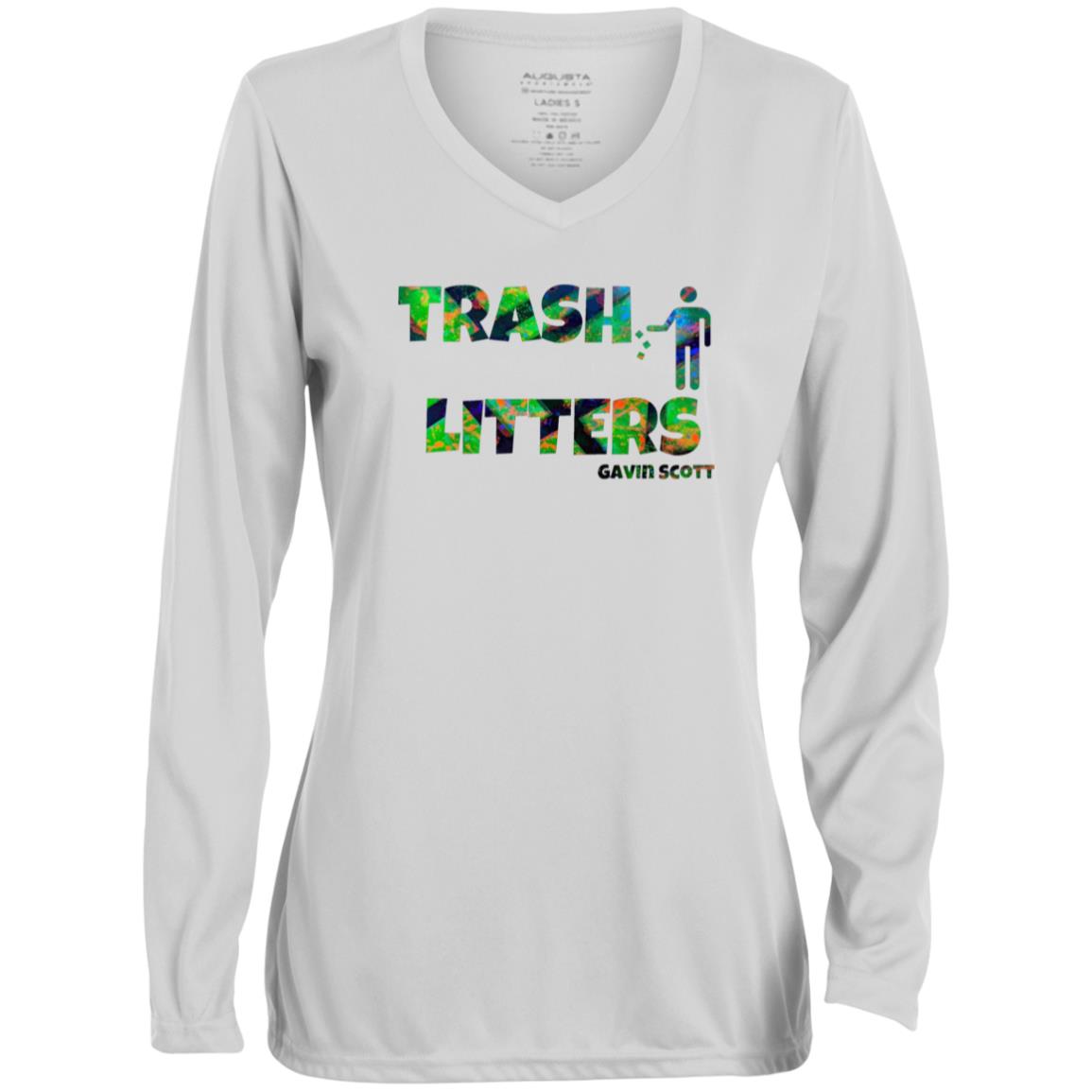 Gavin Scott TRASH LITTERS Moisture-Wicking Long Sleeve V-Neck Tee (Femme XS-3XL)