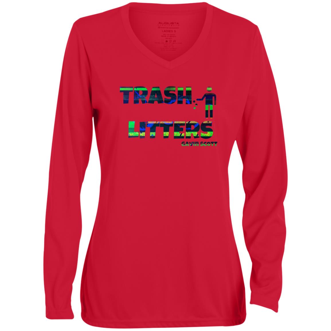 Gavin Scott TRASH LITTERS Moisture-Wicking Long Sleeve V-Neck Tee (Femme XS-3XL)