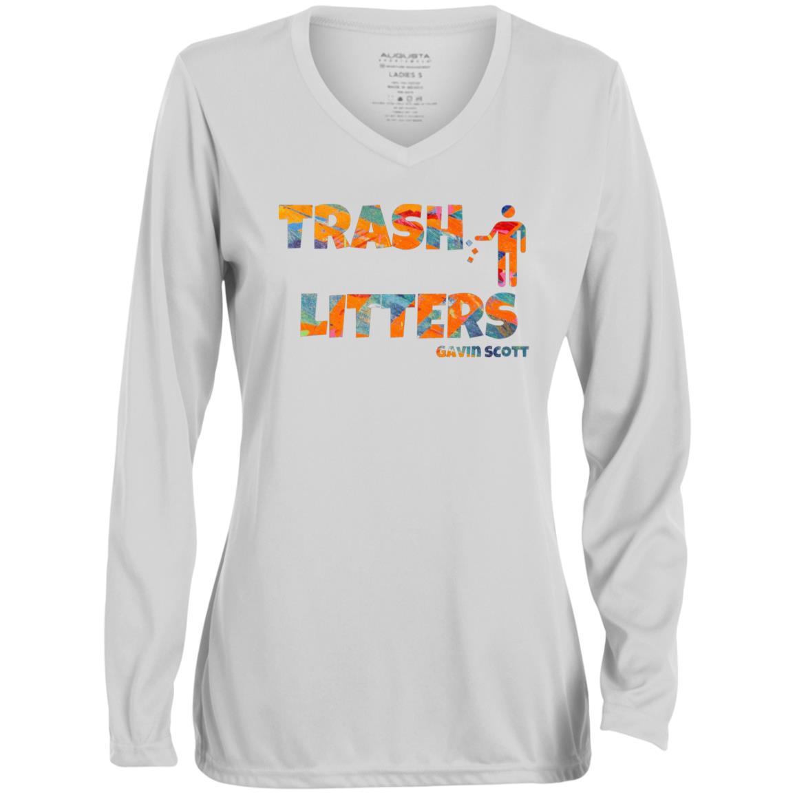 Gavin Scott TRASH LITTERS Moisture-Wicking Long Sleeve V-Neck Tee (Femme XS-3XL)