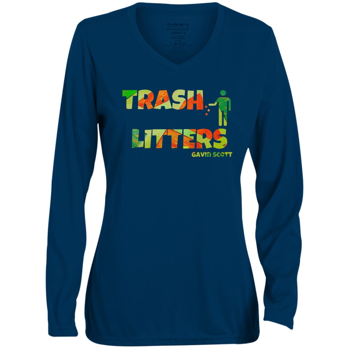 Gavin Scott TRASH LITTERS Moisture-Wicking Long Sleeve V-Neck Tee (Femme XS-3XL)