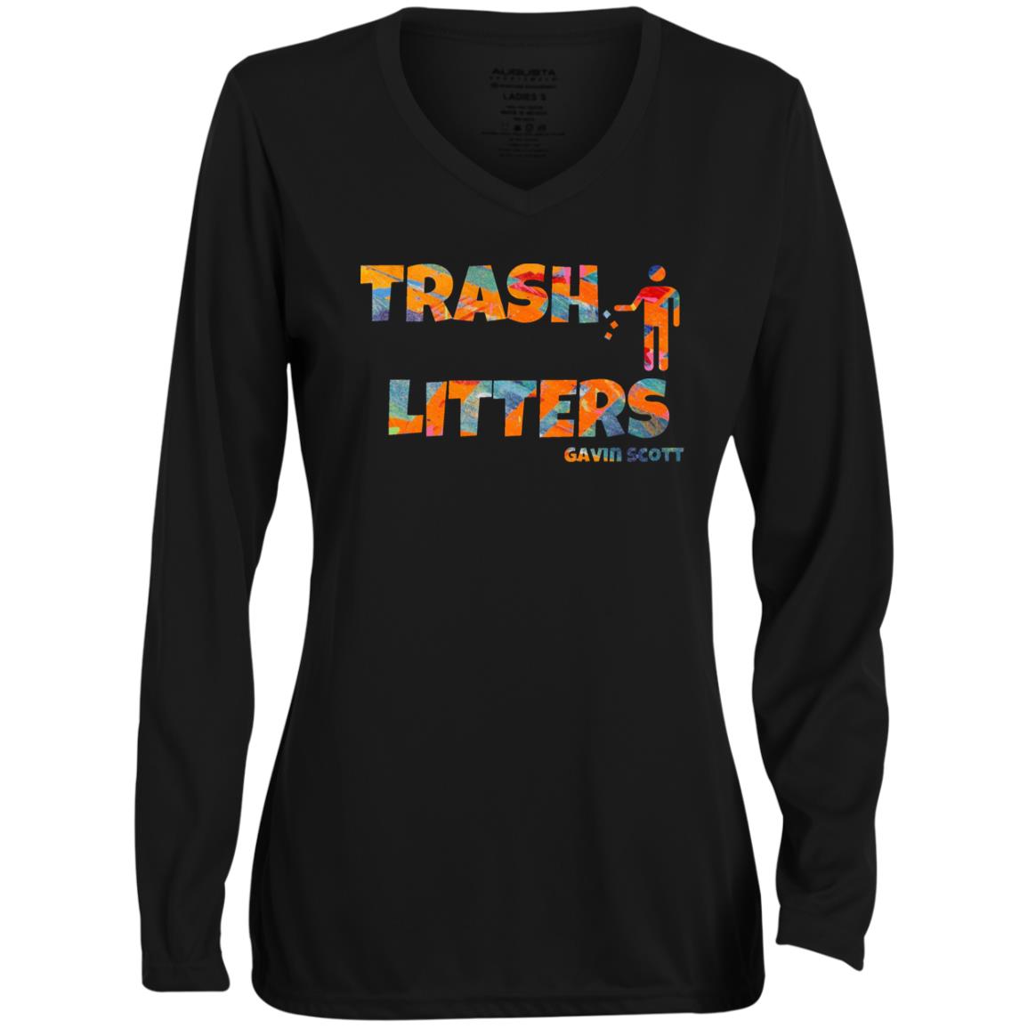 Gavin Scott TRASH LITTERS Moisture-Wicking Long Sleeve V-Neck Tee (Femme XS-3XL)